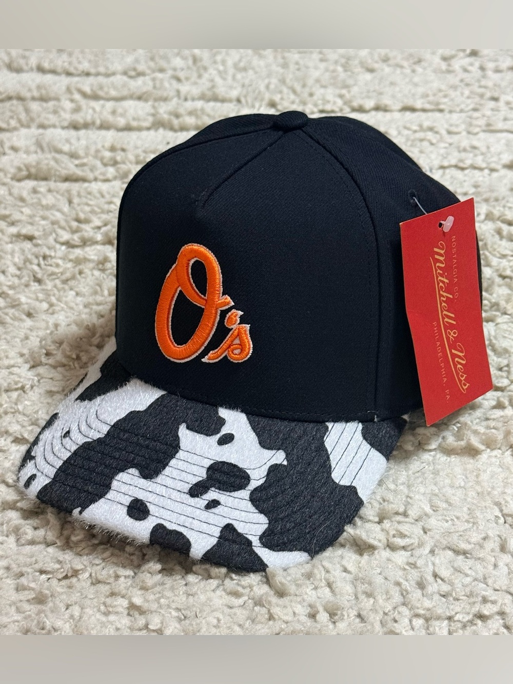 Mitchell & Ness MLB Baltimore Orioles Faux Fur animal print brim pro pinch Hat